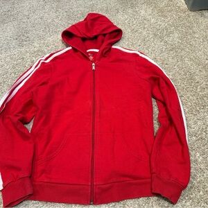 Red Zip-Up Hoodie with White Stripes